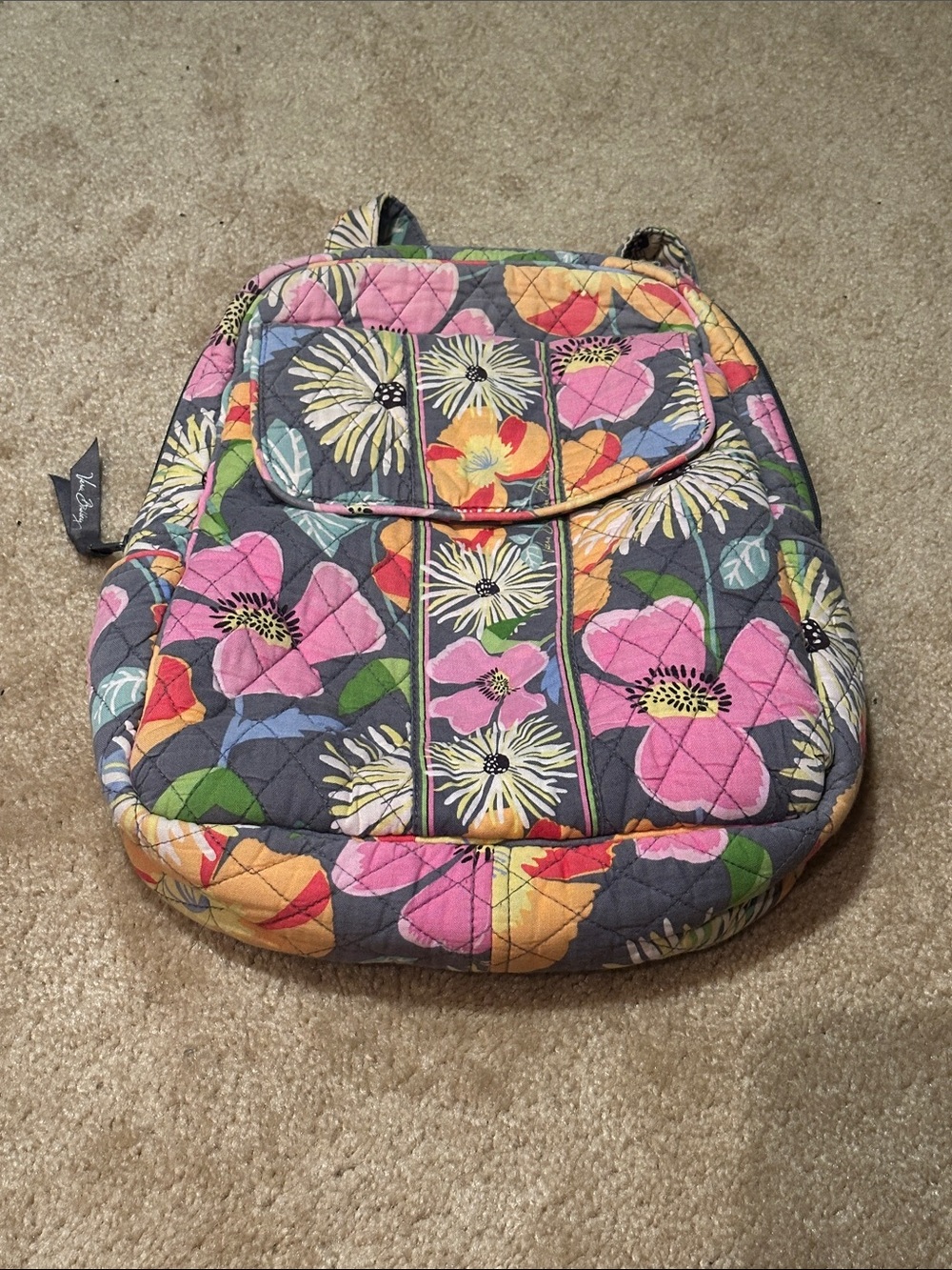 Vera Bradley Jazzy Blooms Quilted Floral Backpack Tote - Pink & Gray